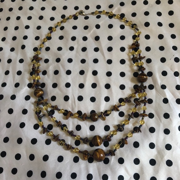SOLD Amber & Tiger’s Eye Beaded Necklace - Picture 2 of 5